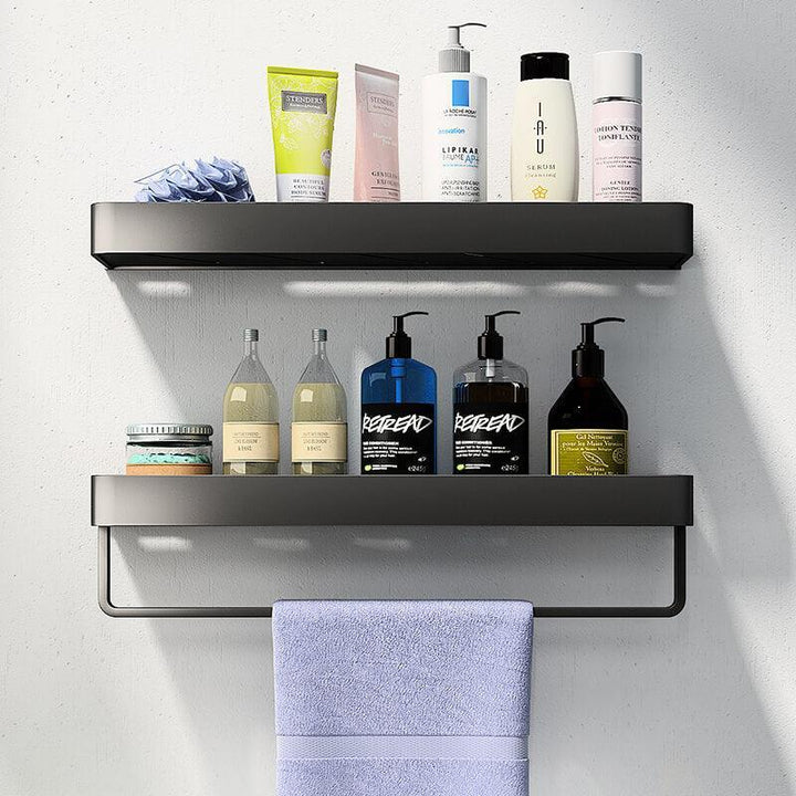 Lisslune | Elegant black aluminum bathroom shelf and towel holder set - modern storage solution
