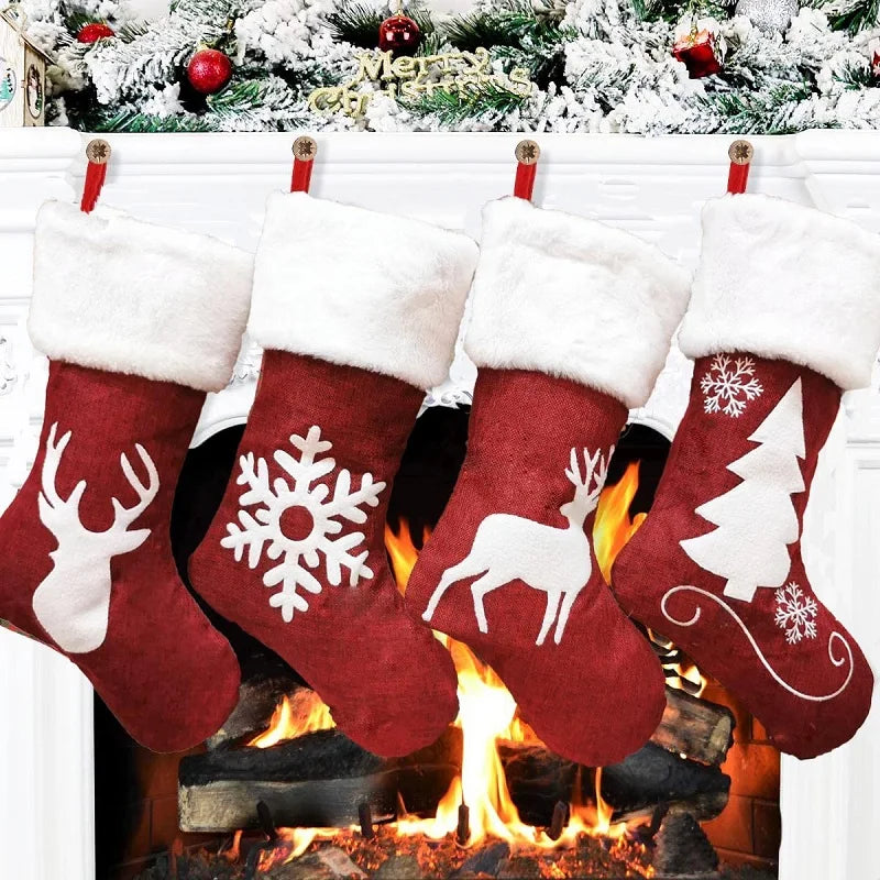 Rynx Knitted Christmas Stocking Socks Bag New Year's Gift Candy Bag Christmas Decorations For Home Xmas Tree Hanging Decorations Natal