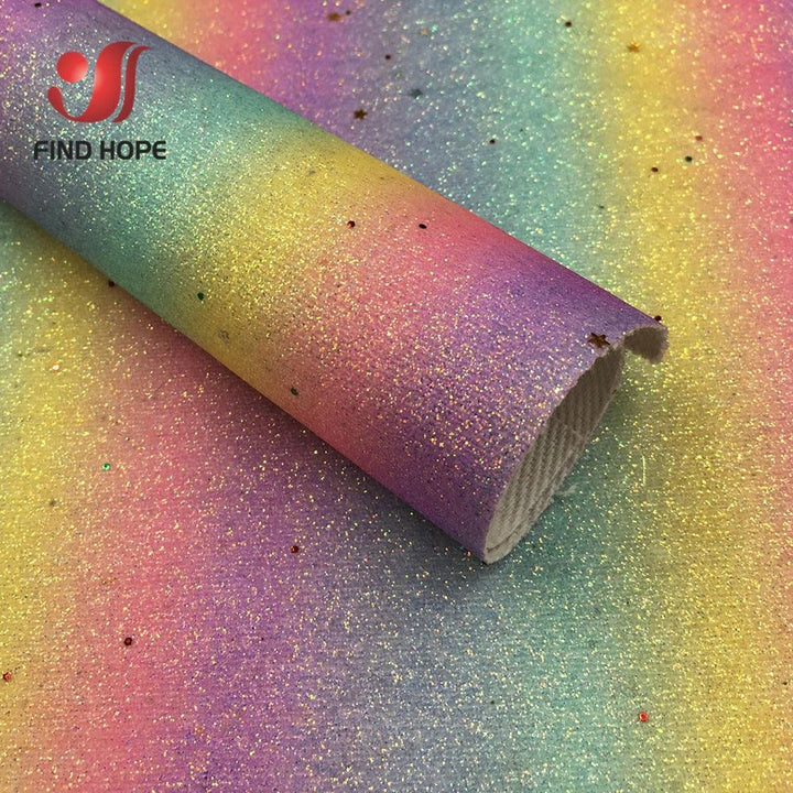 Lisslune | Glittery Rainbow Craft Fabric - 20x30cm Iridescent Art Supplies