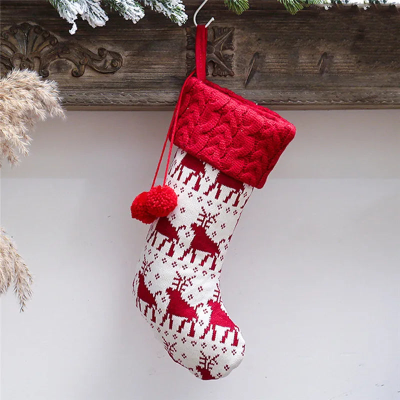 Rynx Knitted Christmas Stocking Socks Bag New Year's Gift Candy Bag Christmas Decorations For Home Xmas Tree Hanging Decorations Natal