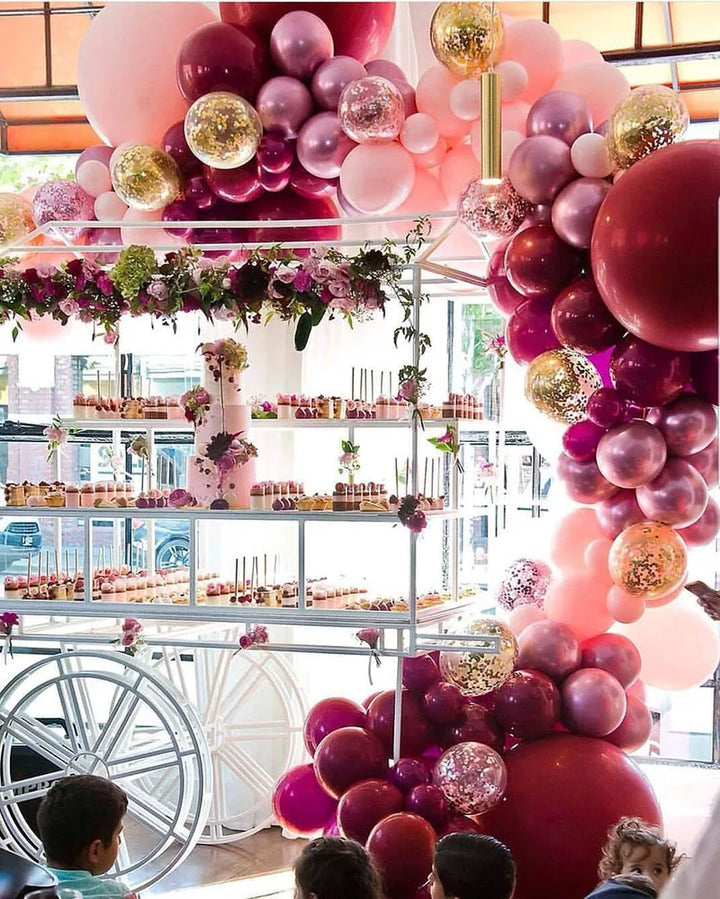 Rynx | 134 Piece Burgundy Pink Balloons Arch Garland Set Gold Confetti Balloons Valentine's Day Decoration New Year's Decoration