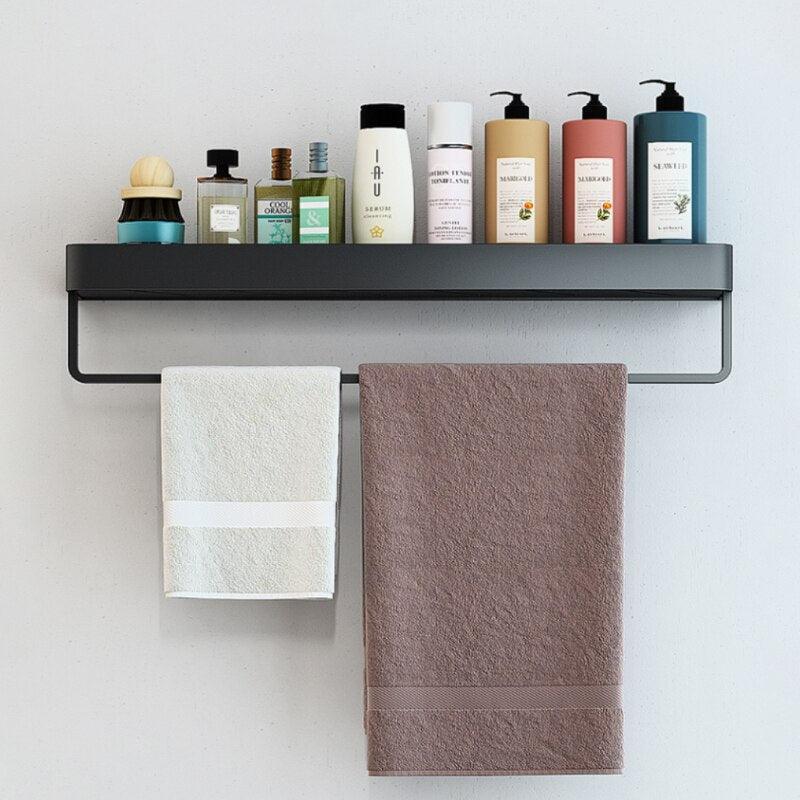 Lisslune | Elegant black aluminum bathroom shelf and towel holder set - modern storage solution