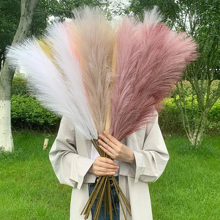 Lisslune | 5 pieces 100 cm Artificial Pampas Grass Dried Flower Bouquet Wedding Party Decoration Home Room DIY Artificial Plants Decoration Supplies