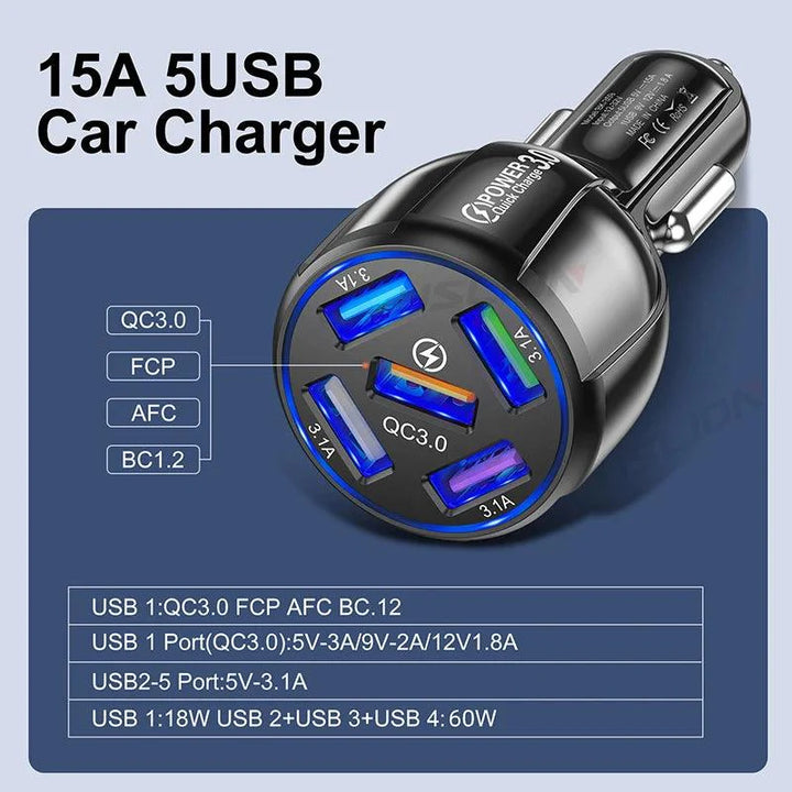 Lisslune | Multi-device fast charging USB car charger for iPhone 12 and all smartphones - your ideal travel companion