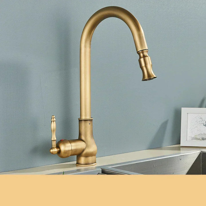 Lisslune | VintageTap Antique Brass Kitchen Tap – Retro Style Mixer Faucet with Swivel Spout