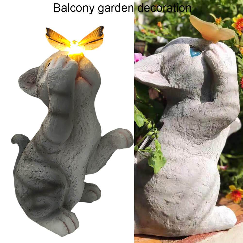 Lisslune | SolarPurr Garden Light | LED Cat Figure with Butterfly | Solar Powered | Weatherproof | Outdoor Decoration