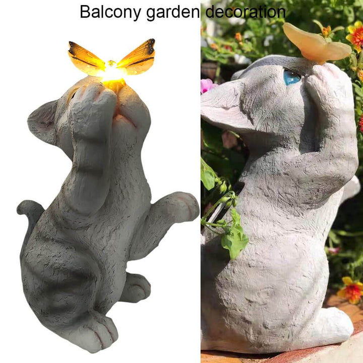 Lisslune | SolarPurr Garden Light | LED Cat Figure with Butterfly | Solar Powered | Weatherproof | Outdoor Decoration