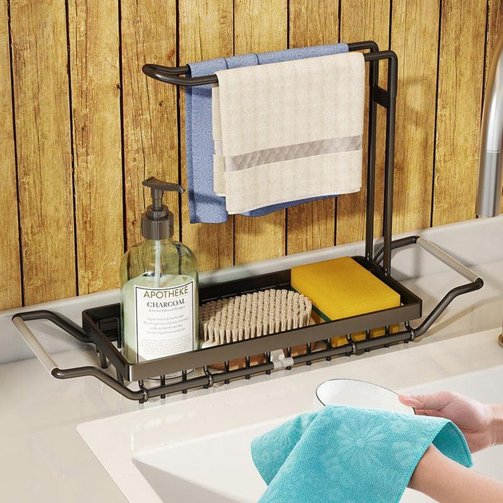 Lisslune | Adjustable Stainless Steel Sink Rack with Integrated Towel Holder - Perfect for Organizing Kitchen and Bath