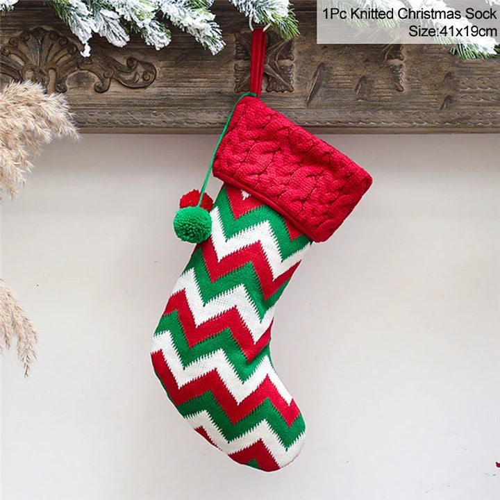 Rynx Knitted Christmas Stocking Socks Bag New Year's Gift Candy Bag Christmas Decorations For Home Xmas Tree Hanging Decorations Natal