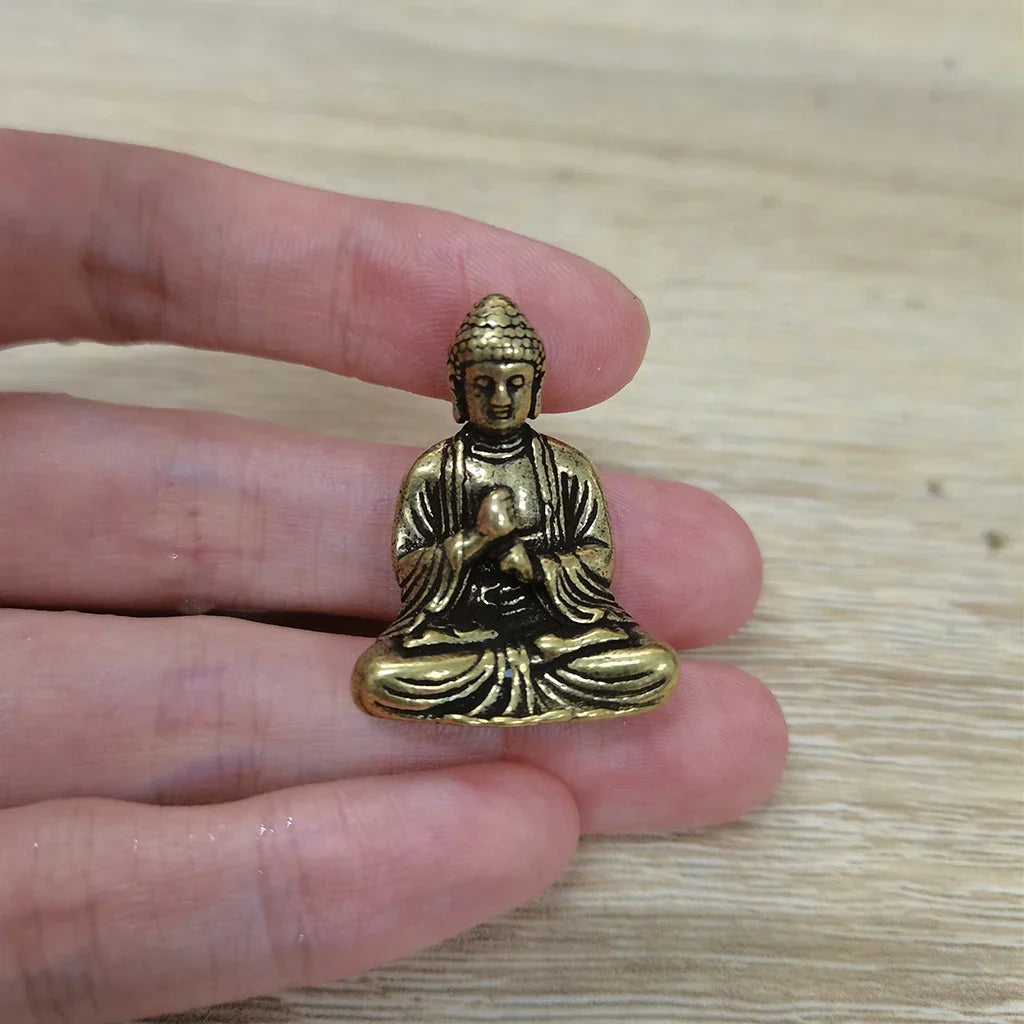 Lisslune | 10 pieces mini brass sitting Buddha statue figure for travel Buddhism worship home office desk decoration