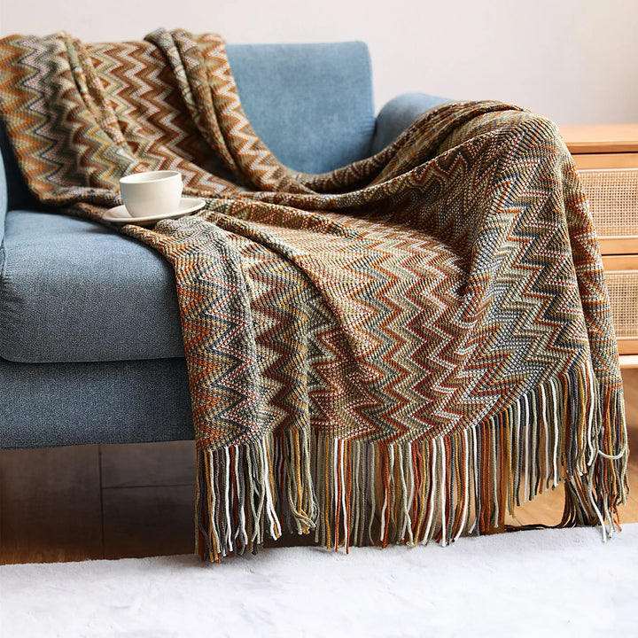 Rynx | Textile City Bohemia Style Embroidered Blanket Winter Warm Cozy Pashmina Fringe Throw Hotel Sofa Decoration Bedspread 130x230cm