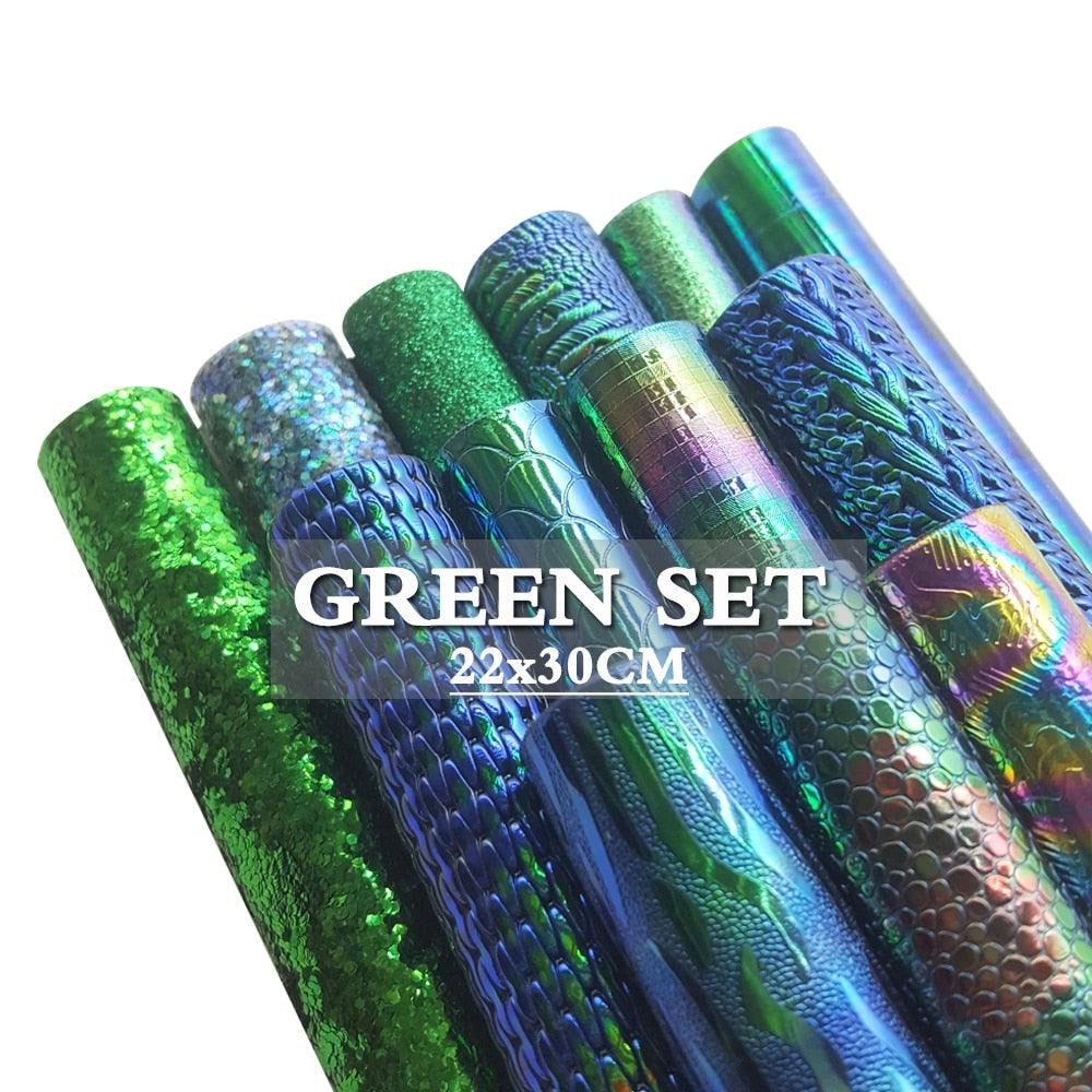 Lisslune | Lustrous Green Glitter Snake Skin Synthetic Leather Bow Craft Kit