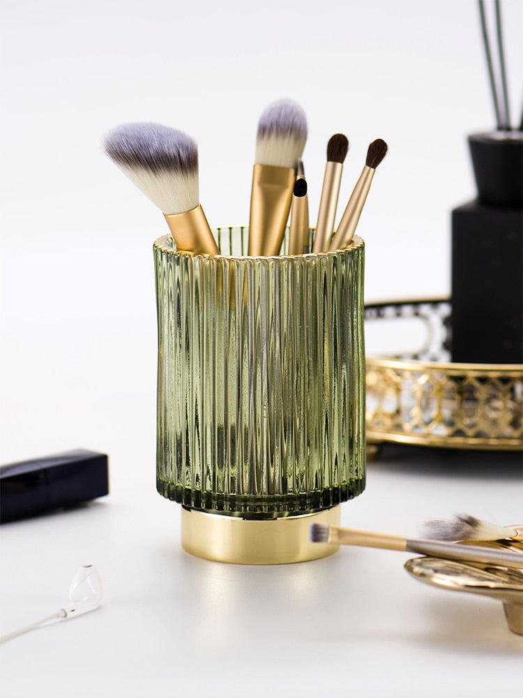 Lisslune | Elise Gold Foil Glass Makeup Halter & Organizer