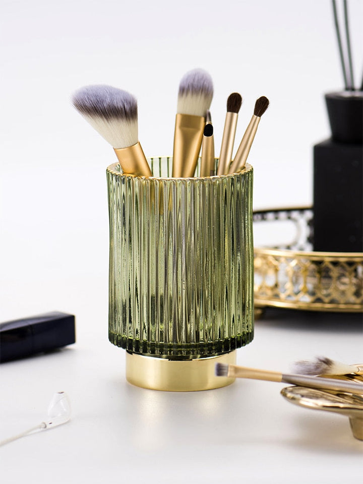Lisslune | Elise Gold Foil Glass Makeup Halter & Organizer