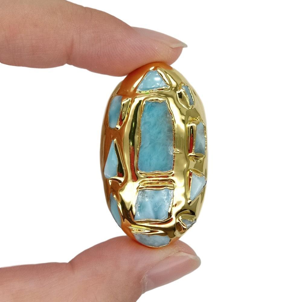 Lisslune | Elegant gold-plated blue Larimar pearl set: A touch of luxury for your jewelry creations