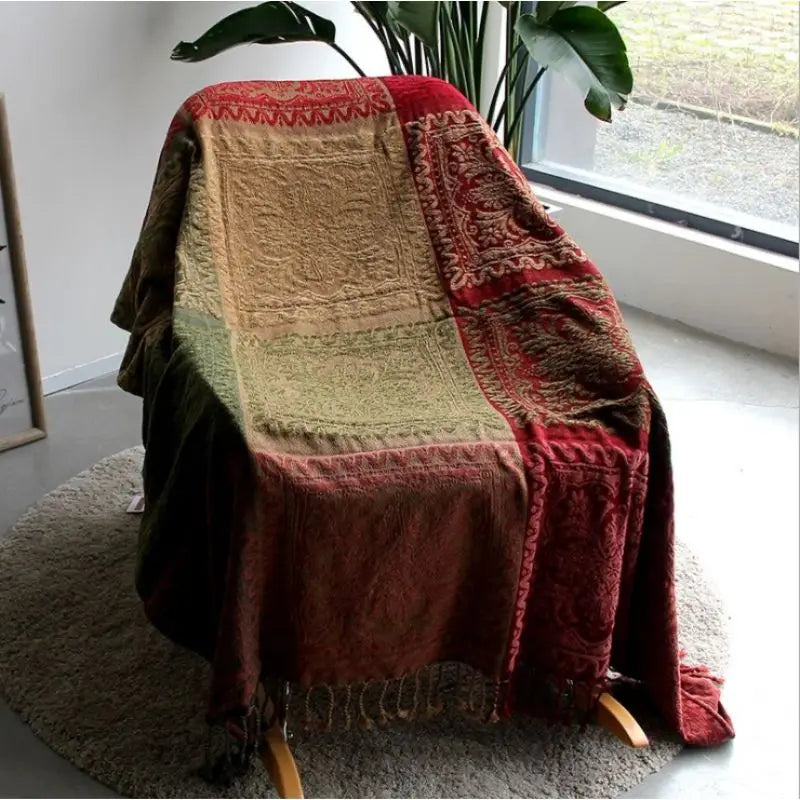 Rynx | Textile City Ins Retro Sofa Decor Towel Mediterranean Nepal Plaid Patchwork Blanket Heavy Sofa Cover Bedspread 220x260cm