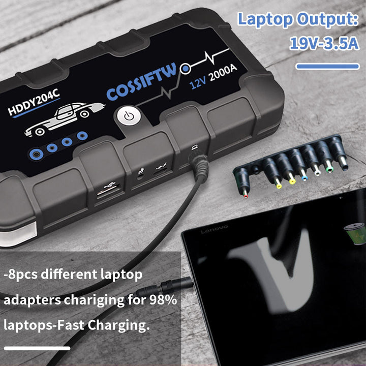 Lisslune | 2000A UltraSafe 12V Car Jump Starter – Portable Battery Booster Pack with USB Charger & LED Flashlight – Up to 6.0L Petrol / 3.0L Diesel Engines