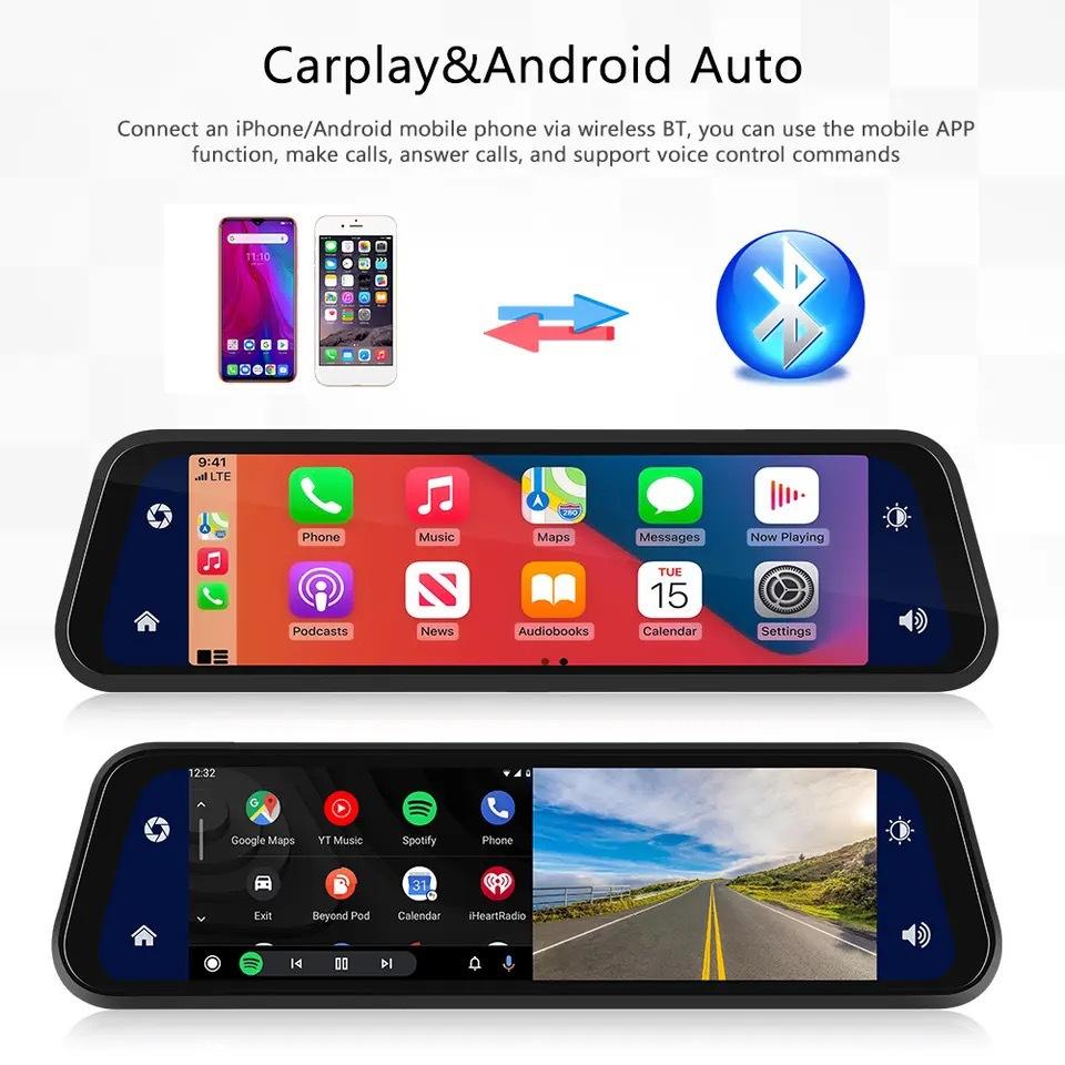 Lisslune | VisionMirror Pro – Ultra HD Mirror Dash Cam with Wireless CarPlay & Android Auto