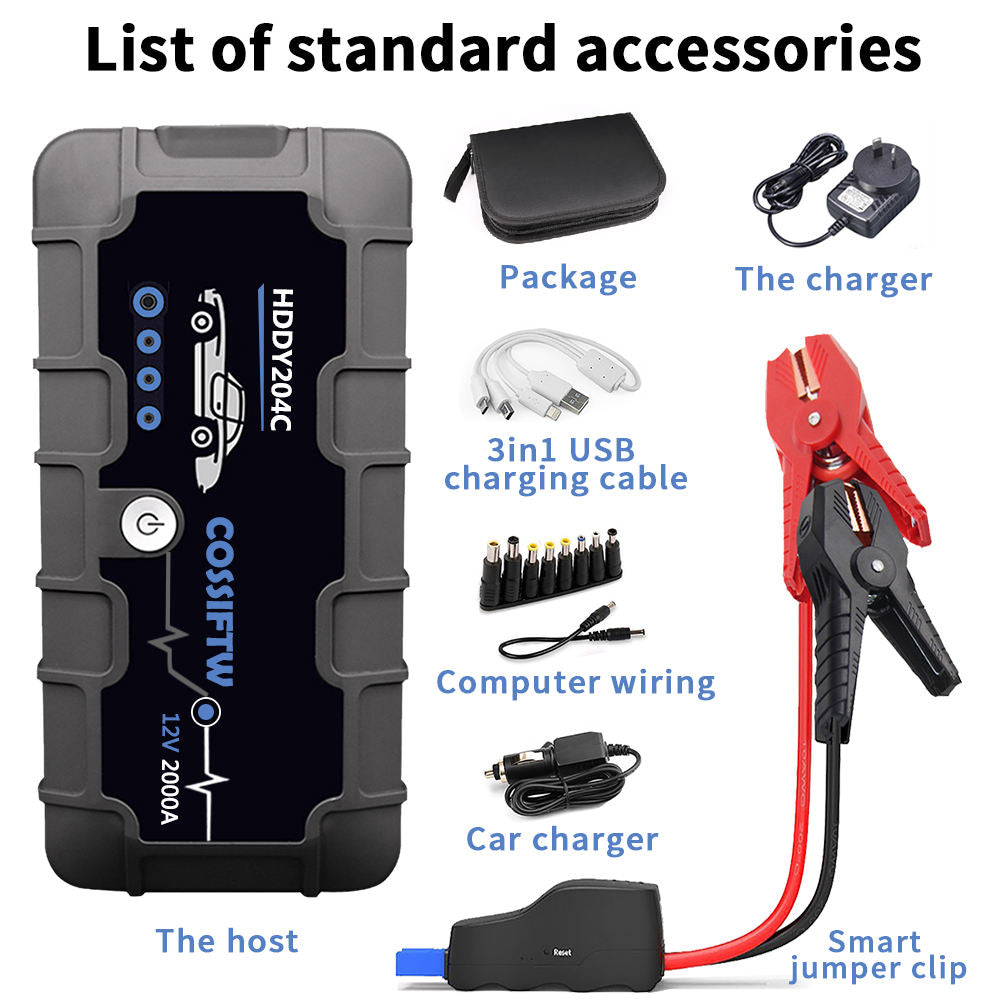 Lisslune | 2000A UltraSafe 12V Car Jump Starter – Portable Battery Booster Pack with USB Charger & LED Flashlight – Up to 6.0L Petrol / 3.0L Diesel Engines