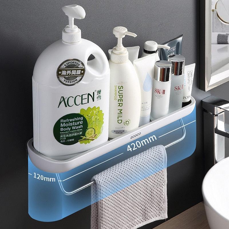 Lisslune | Modern Wall-Mounted Bathroom Organizer with Integrated Towel Holder | Drill-Free Shower Storage Solutions