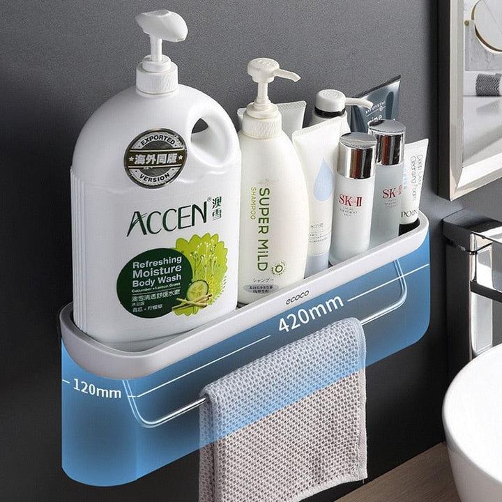 Lisslune | Modern Wall-Mounted Bathroom Organizer with Integrated Towel Holder | Drill-Free Shower Storage Solutions