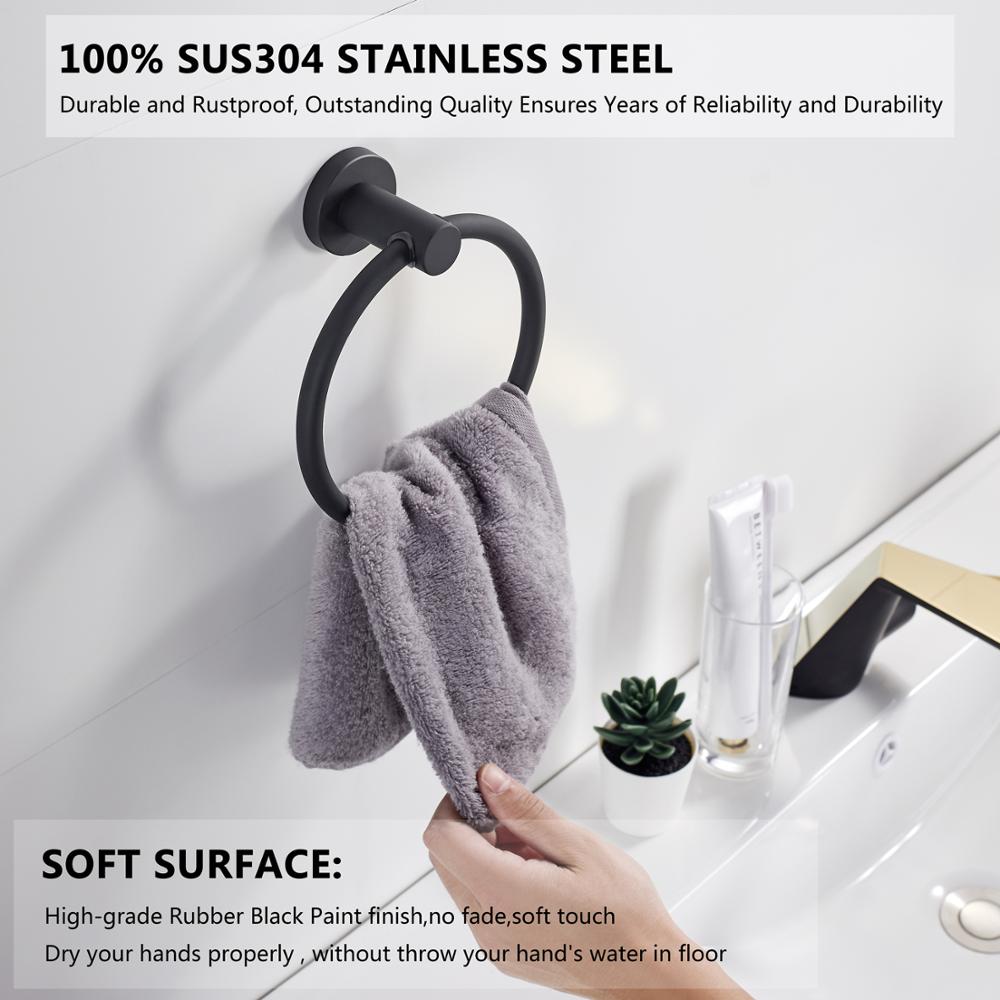 Lisslune | Towel ring made of 304 stainless steel in chrome, Round simple design, Black, European bathroom accessories, Rustproof