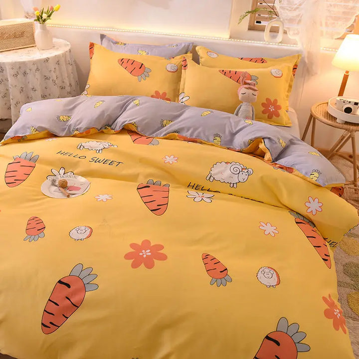 Rynx | Orange Bedding Set Girls Boys Bedding Sheet Plaid Duvet Cover No Filling 240x220 Single Double Queen King Bedding