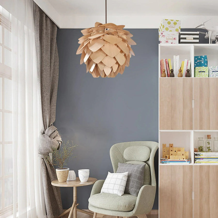 Lisslune | Handcrafted Wooden Pine Cone Pendant Light