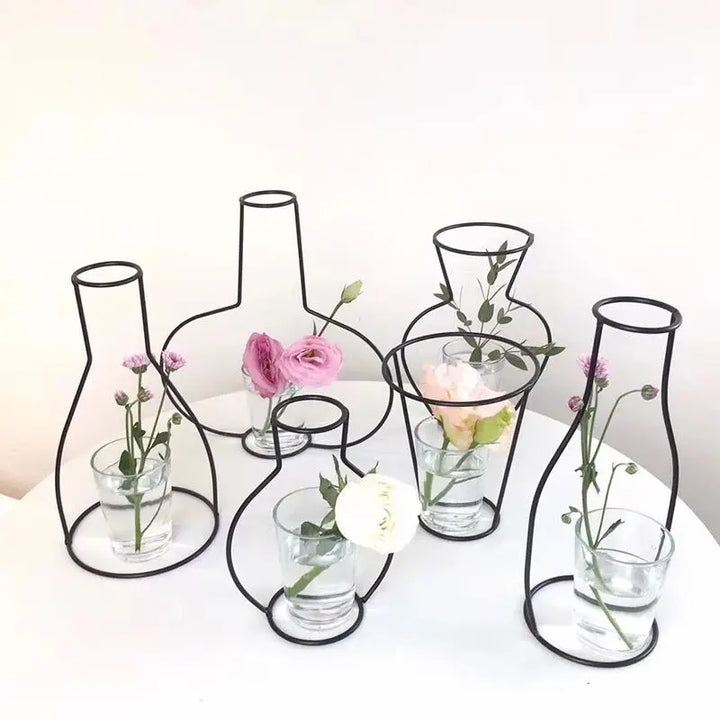 Rynx Retro Iron Line Table Flower Vase Pot Ornament Metal Plant Holder Nordic Styles Flower Vase Home Garden Decorations Wedding