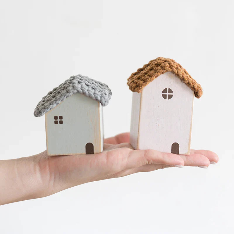 Rynx | Nordic Wooden House Ornaments Home Decor Wood Architecture with Woven Evidence Sweet Desk Miniature Craft Work Children's Room Decor