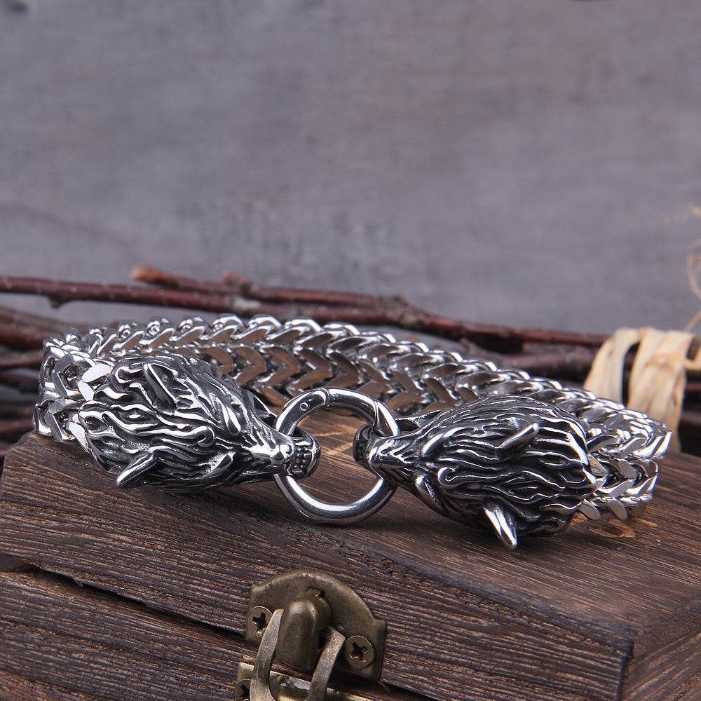 Lisslune | Silver Viking Bracelet "WolfBand" – Handmade with Fenrir Motif
