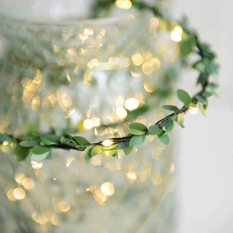Rynx 2M 20LED Green Leaf Garland Fairy LED String Lights Artificial Leaf Vine for Christmas Home Wedding Birthday Party Decorations