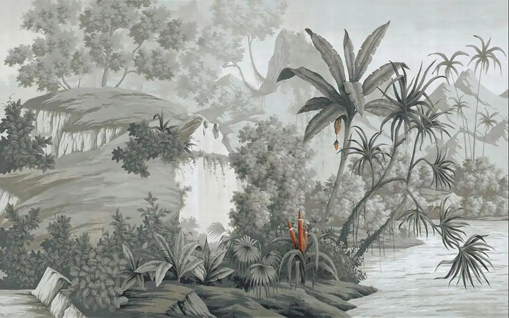 Lisslune | Elegant Monochrome 3D Banana Leaf Wallpaper for Stunning Living Spaces