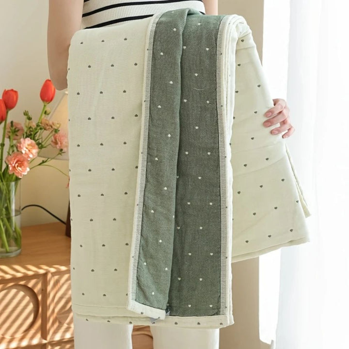 Lisslune | Heart Stitched Double-Spliced Cotton Gauze Blanket