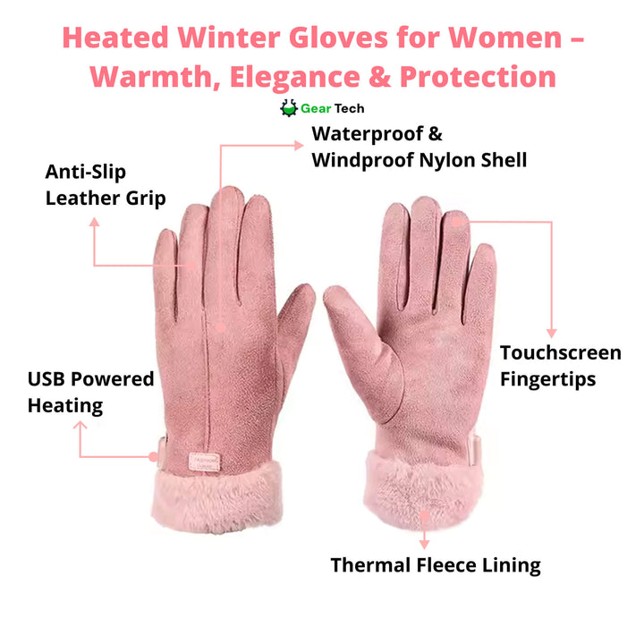 Lisslune | Heated Gloves for Women UK – Ladies Thermal Waterproof Winter Gloves with Touch Screen & USB Rechargeable Warm Design