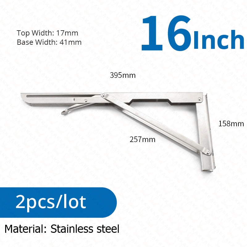 Lisslune | 2-piece set collapsible shelf brackets, heavy-duty, made of stainless steel for tables, motorhomes and space-saving