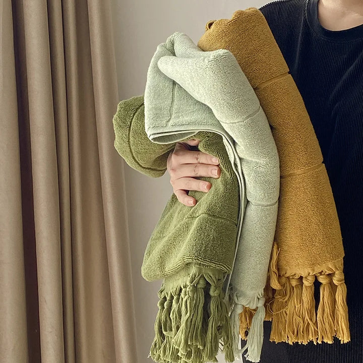 Rynx | Hand-knotted tassel made of pure cotton towel super absorbent household face bath towels bedspread women outdoor blanket