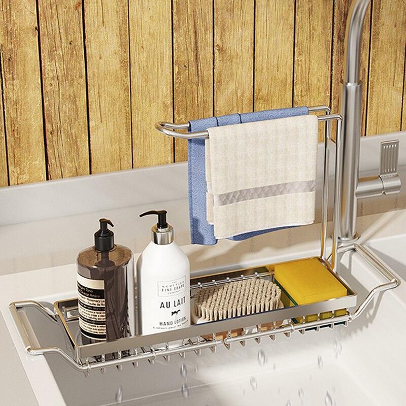 Lisslune | Adjustable Stainless Steel Sink Rack with Integrated Towel Holder - Perfect for Organizing Kitchen and Bath