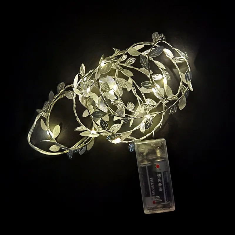 Rynx 2M 20LED Green Leaf Garland Fairy LED String Lights Artificial Leaf Vine for Christmas Home Wedding Birthday Party Decorations