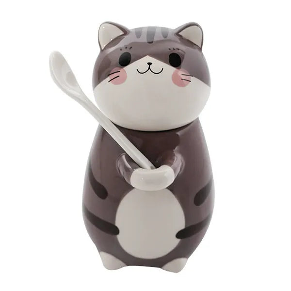 Lisslune | Lucky Cat Ceramic Coffee Mug with Spoon