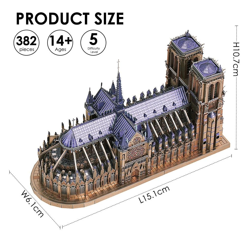 Lisslune | Notre Dame Cathedral 3D Metal Puzzle Kit for Adults - Engaging DIY Assembly Experience