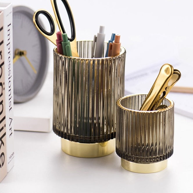 Lisslune | Elise Gold Foil Glass Makeup Halter & Organizer
