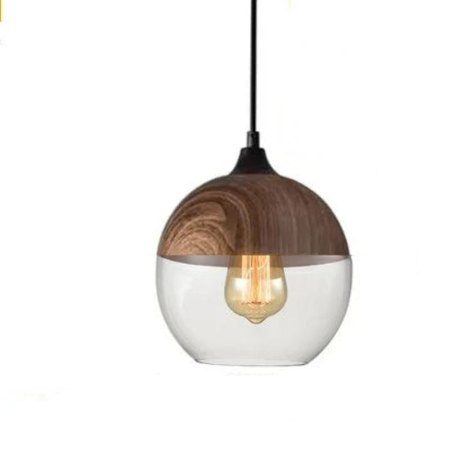 Lisslune | Hand-Blown Glass & Wood Pendant Light Adjustable