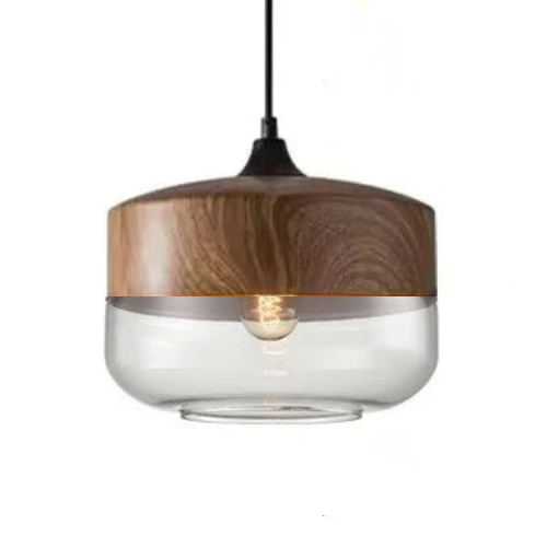 Lisslune | Hand-Blown Glass & Wood Pendant Light Adjustable