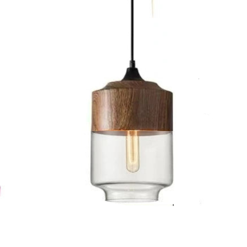 Lisslune | Hand-Blown Glass & Wood Pendant Light Adjustable