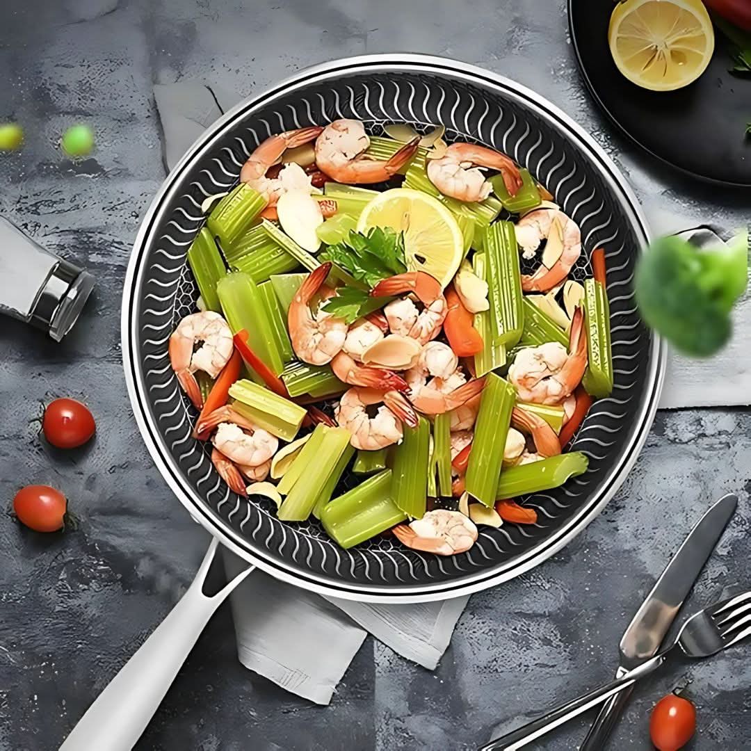 Lisslune | Stainless Steel Pan with Non-Stick & Hexa-Design