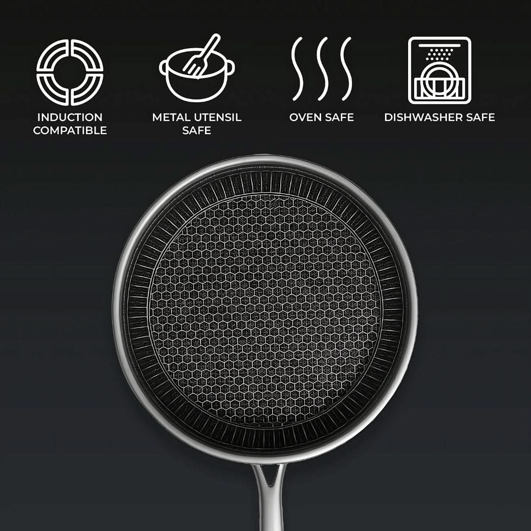 Lisslune | Stainless Steel Pan with Non-Stick & Hexa-Design
