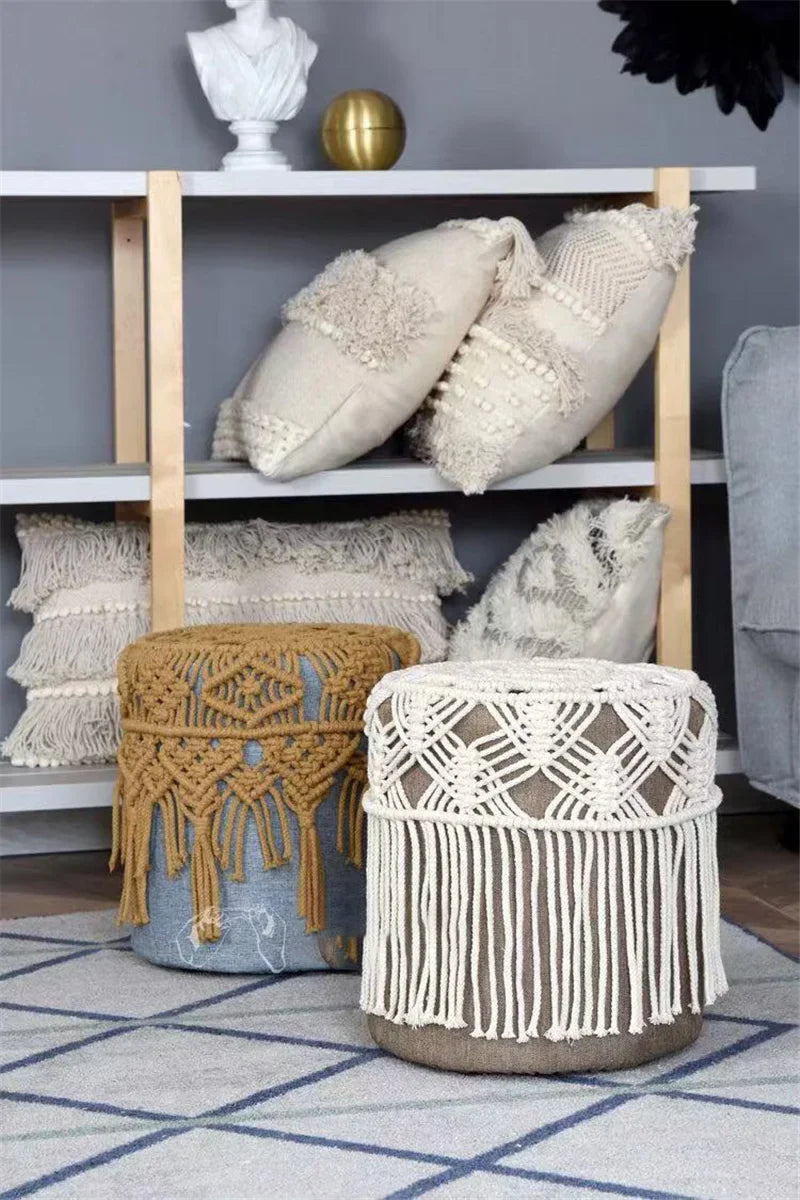 Rynx | Macramé round chair covers handwoven cotton Cope tassel hanging tapestry sofa low stool chair cover Boho decor
