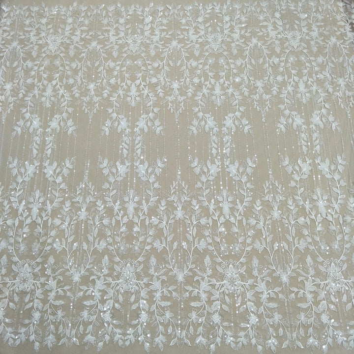 Lisslune | Luxurious Ivory Pearl Lace and Tulle Fabric for Bridal Wear - 130cm Width