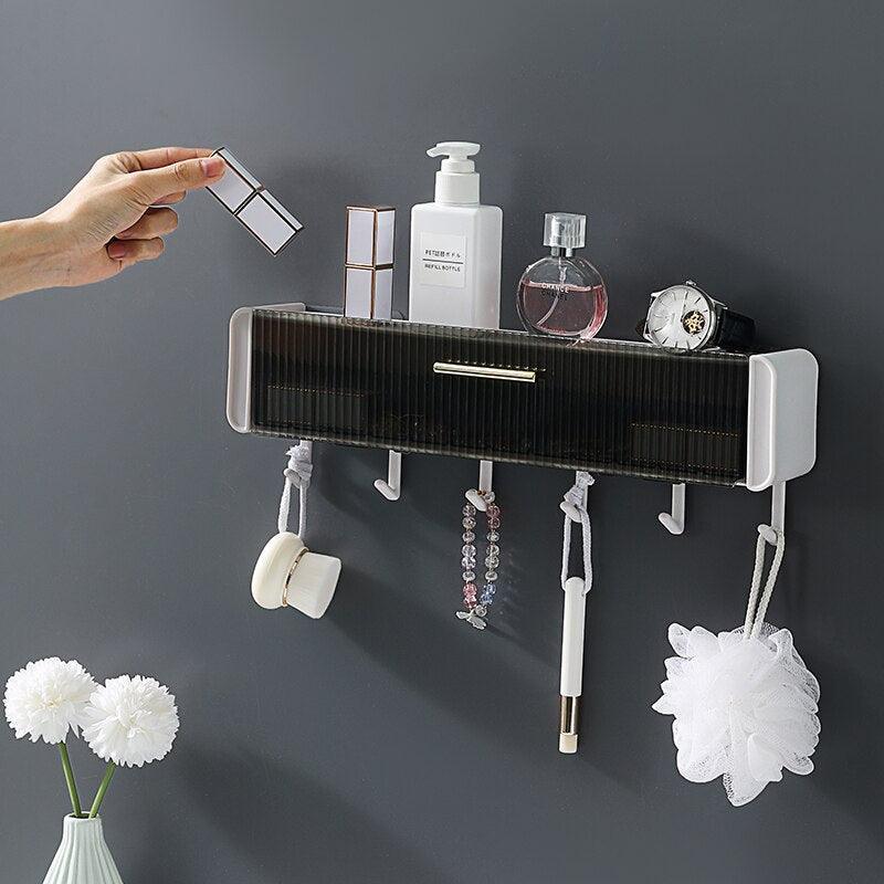 Lisslune | Versatile kitchen and bathroom shelf with drawer and hooks